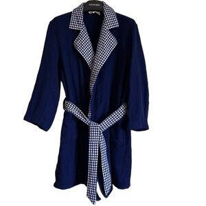Vintage‎ Majestic mens robe wool blend belted size medium navy white houndstooth